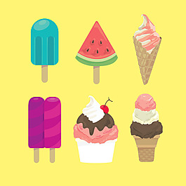 六个美味冰淇淋雪糕插图矢量素材