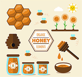 11款扁平化有机蜂蜜元素矢量图