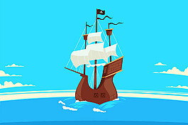 海盗船帆船大海蓝天背景