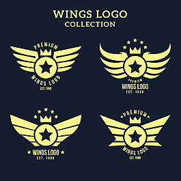 黄色双翼与翅膀标志logo模板