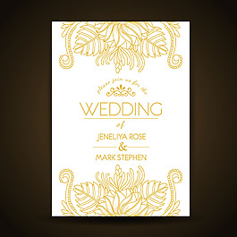 金色花纹婚礼卡设计模板