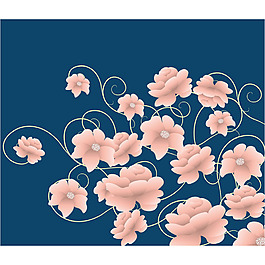 粉红色花朵装饰图案蓝色背景