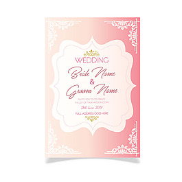 粉红装饰花边婚礼邀请卡设计