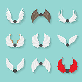 九个不同种类翅膀双翼插图矢量素材