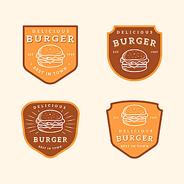 几个复古风格汉堡插图标签图标