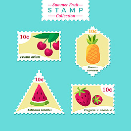 彩色水果插图邮票设计模板