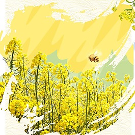 油菜花蜜蜂破碎黄色广告背景素材