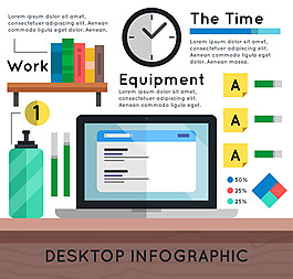 扁平化办公桌面商务信息图矢量
