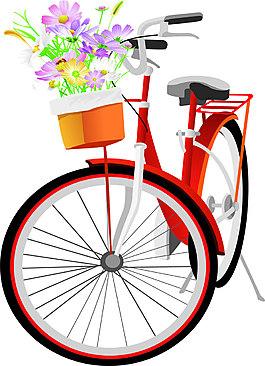 手绘自行车花朵花苞花蕊花束效果素材