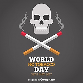 世界无烟日背景与头骨和香烟