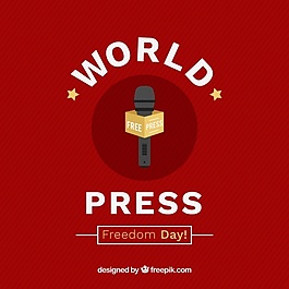 红色背景与麦克风为世界新闻自由日
