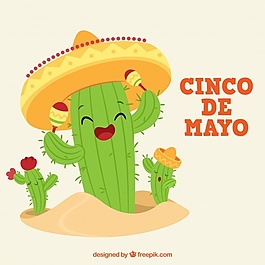 Cinco de Mayo的背景与人物有趣的仙人掌