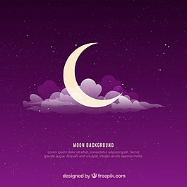 紫色的背景与月亮和云彩