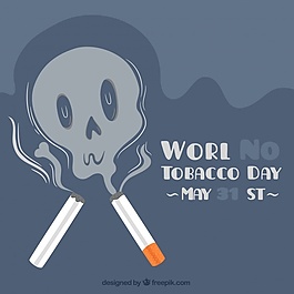 世界无烟日背景与烟头骨