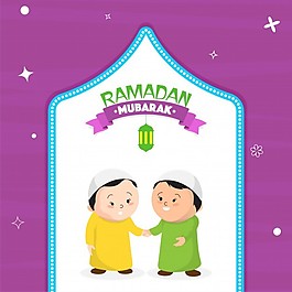 伊斯兰圣月，Ramadan Mubarak贺卡设计与幸福的穆斯林男子插图