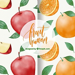苹果和水彩橙的图案