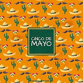 Cinco de Mayo的背景与墨西哥帽子和仙人掌