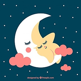 可爱的星空背景与月亮一起休息