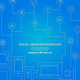 蓝色背景与线条和社交网络图标