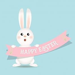 可爱的复活节兔子抱着丝带
