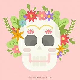 扁平的头骨和彩色的花