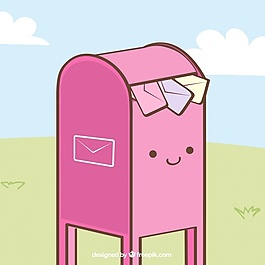 可爱的粉红色邮箱背景与信封