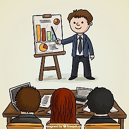 商务会议中的手绘角色