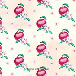 红苹果花的水彩图案