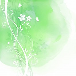 带有花卉元素的绿色水彩画