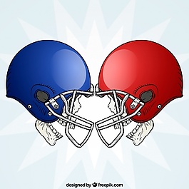 红色和蓝色头盔头骨的背景