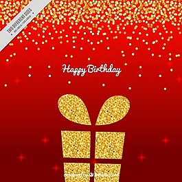 红色背景的金色的生日礼物和糖果