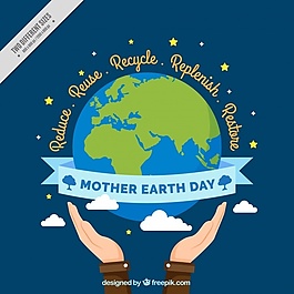 地球母亲日的背景与地球旁边的手