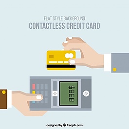 使用非接触式信用卡支付的扁平背景