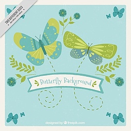 绿蝴蝶和蓝蝴蝶的背景