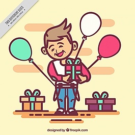 带礼物和气球的快乐儿童背景