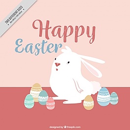 可爱的兔子背景与手绘复活节彩蛋