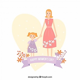 可爱的背景与母亲和她的女儿为妇女节