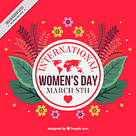 国际妇女节的红色背景与花卉细节