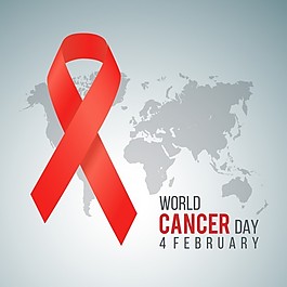 灰色背景与红丝带，世界癌症日