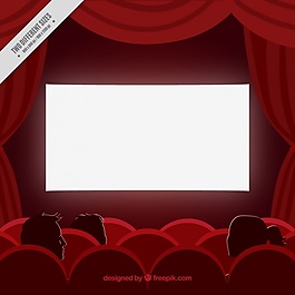 红色电影背景与窗帘和扶手椅