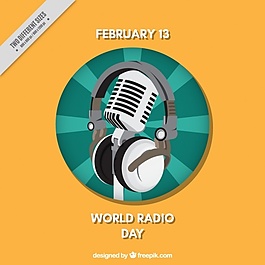 世界无线电日背景麦克风和耳机