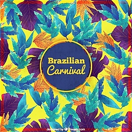 巴西狂欢节彩色水彩叶的背景