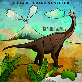 大型食草侏罗纪卡通恐龙矢量素材