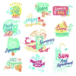 夏日度假手绘饮料图标背景素材
