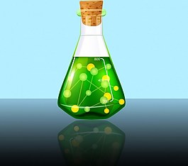 瓶子里绿色化学分子背景图