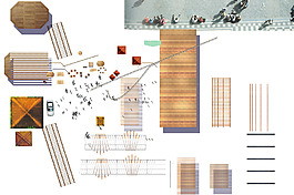 小品平面图素材--木质平台廊架车人