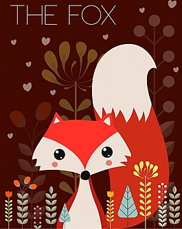 可爱红色狐狸鲜花背景图