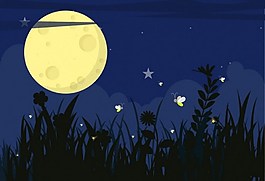 黑夜草地圆月背景图
