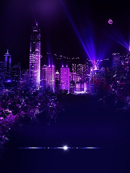 城市夜景远光灯素材
