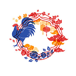 手绘彩色花纹公鸡元素
